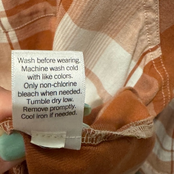 SO Orange Pumpkin Color Plaid Flannel Size L Longsleeve Button Up Shirt - Picture 12 of 14